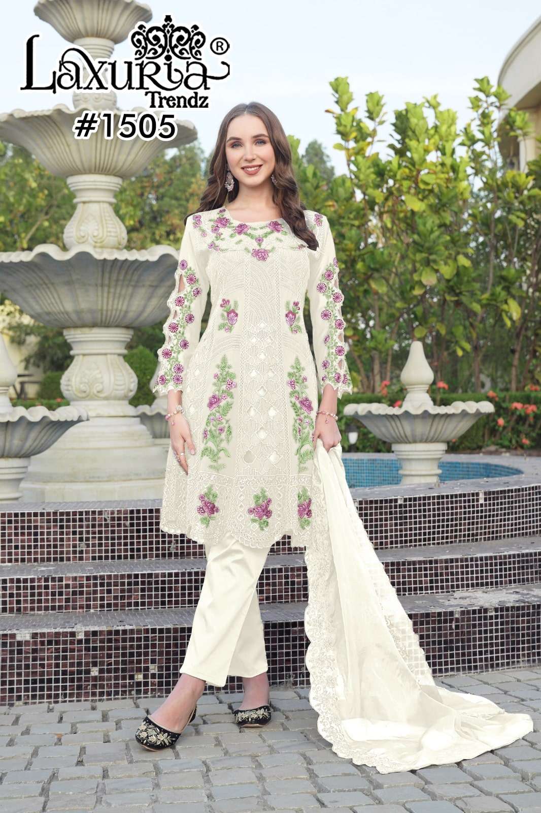 LAXURIA 1505 HEAVY DESIGNER FAUX GEORGETTE WORK DRESSES-00005