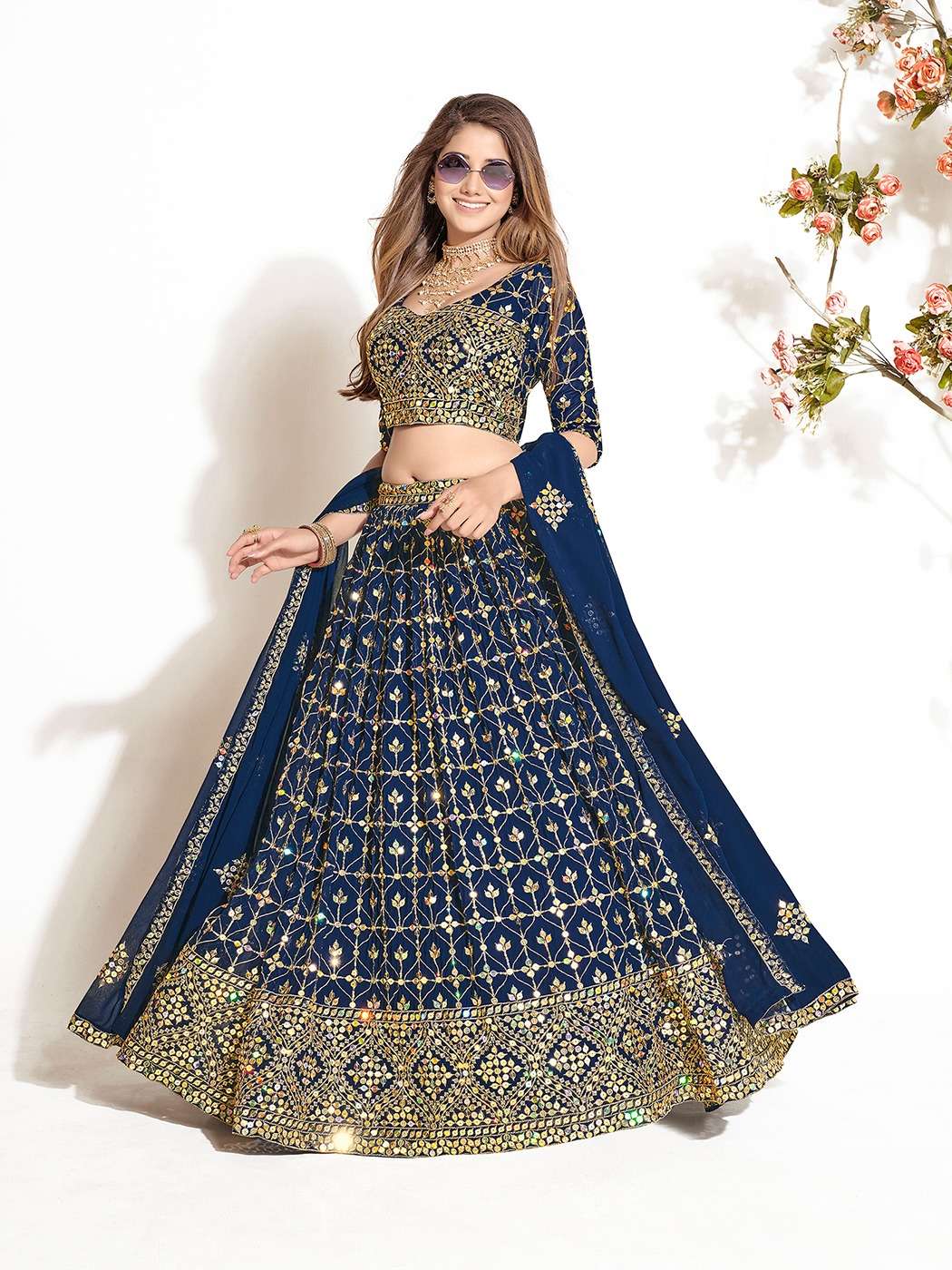 LC-34 BY ASLIWHOLESALE DESIGNER PURE GEORGETTE EMBROIDERY LEHENGAS-00026