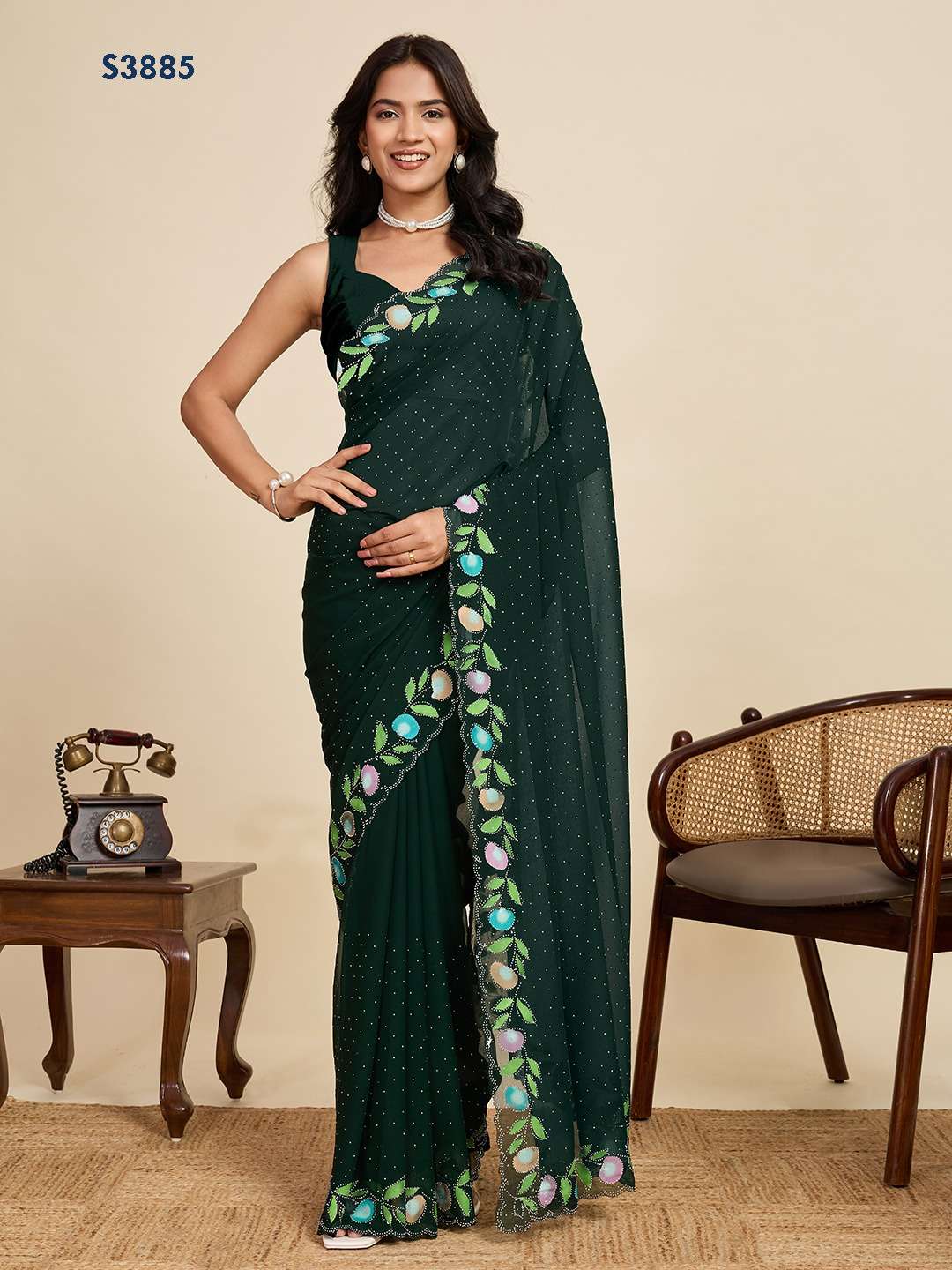  MAHOTSAV BANSI S-3885 TO S-3889 SERIES PURE GEORGETTE EMBROIDERY SAREES-00276