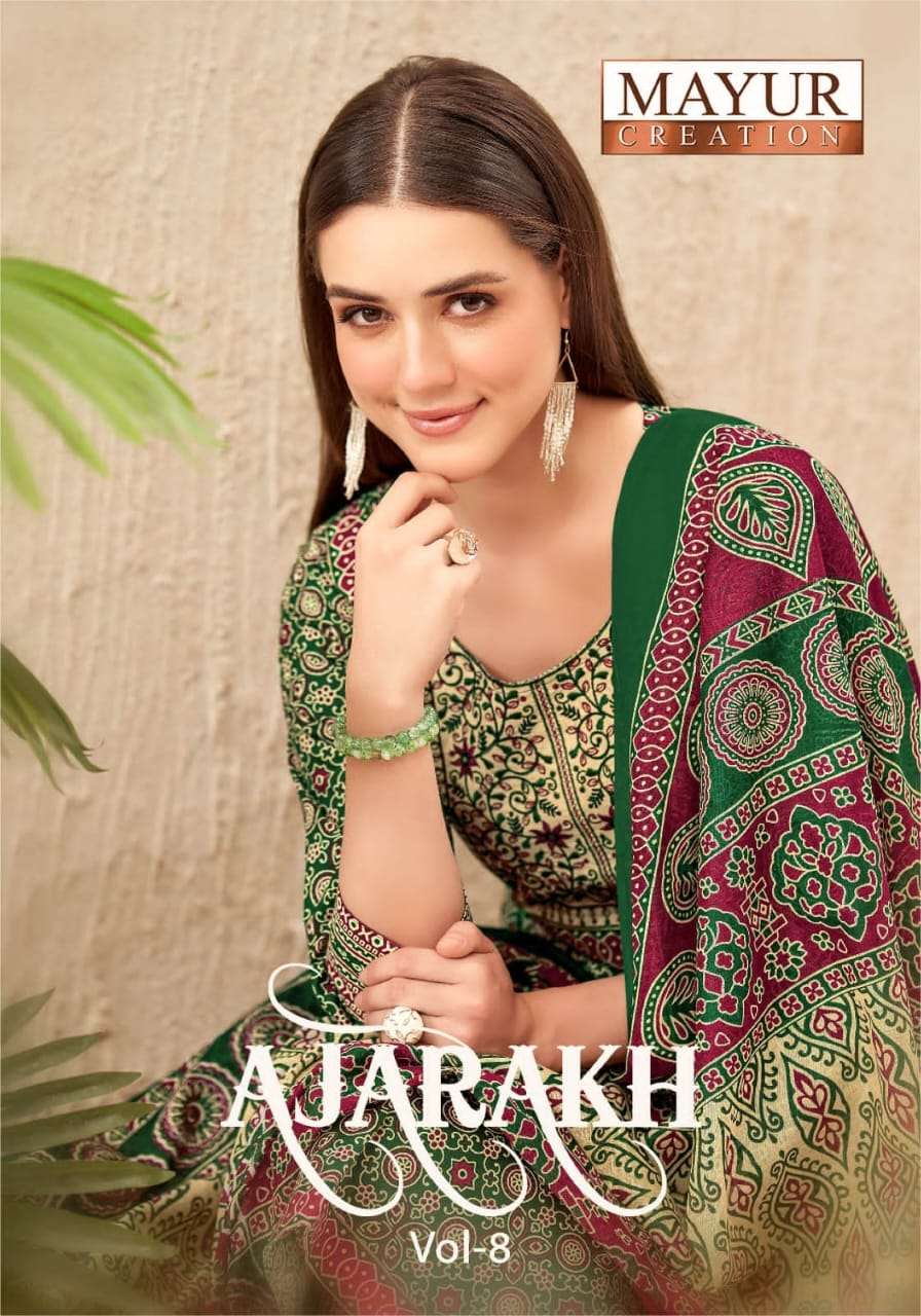 MAYUR AJARAKH VOL-8 8001 TO 8009 SERIES PURE COTTON PRINTED DRESSES-00015