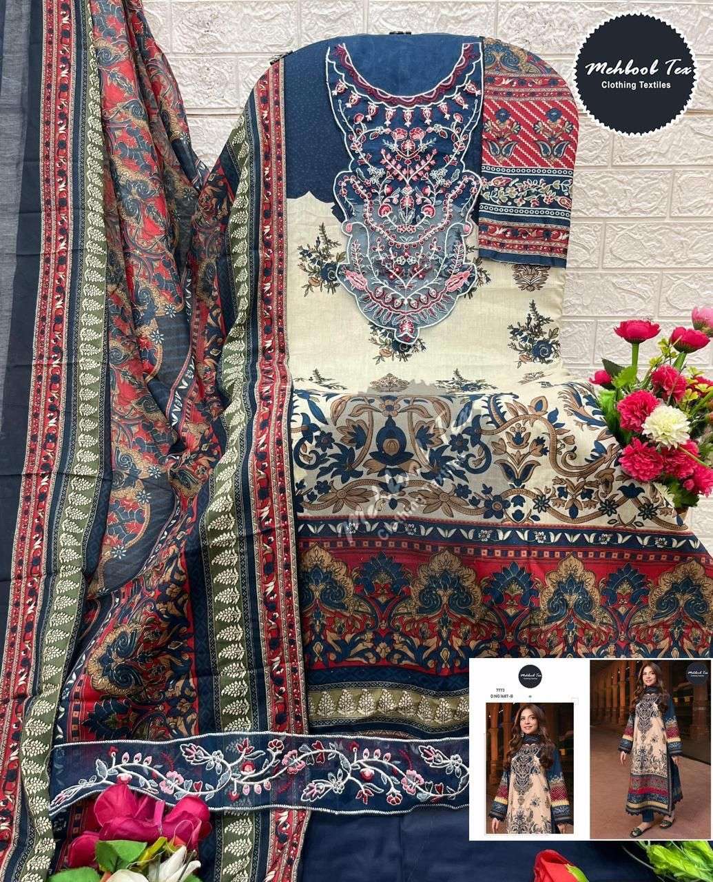 MEHBOOB TEX 1687 PURE COTTON PRINTED EMBROIDERY PAKISTANI DRESSES-00071