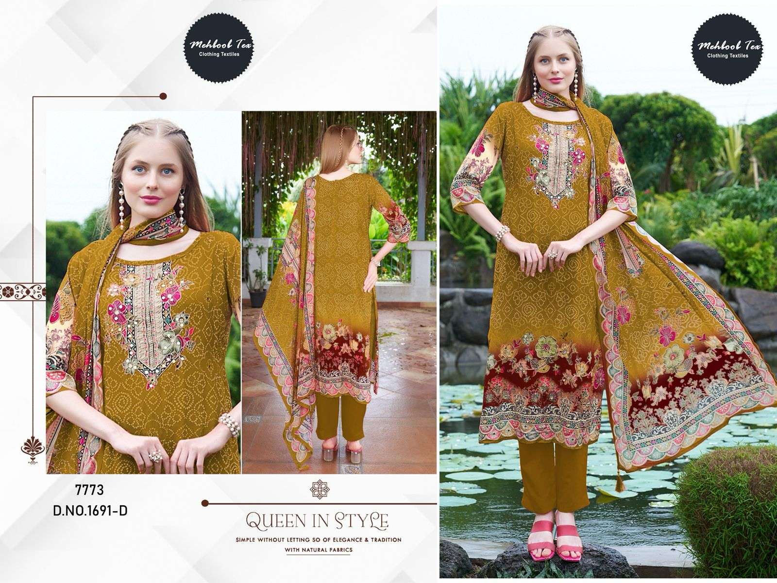 MEHBOOB TEX 1691 COLOUR PURE VISCOSE MUSLIN  EMBROIDERY PAKISTANI DRESS-00071
