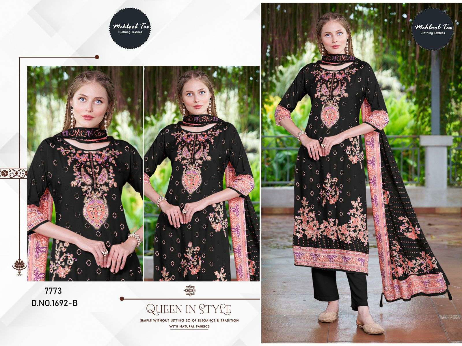 MEHBOOB TEX 1692 PURE VISCOSE MUSLIN  EMBROIDERY PAKISTANI DRESSES-00071
