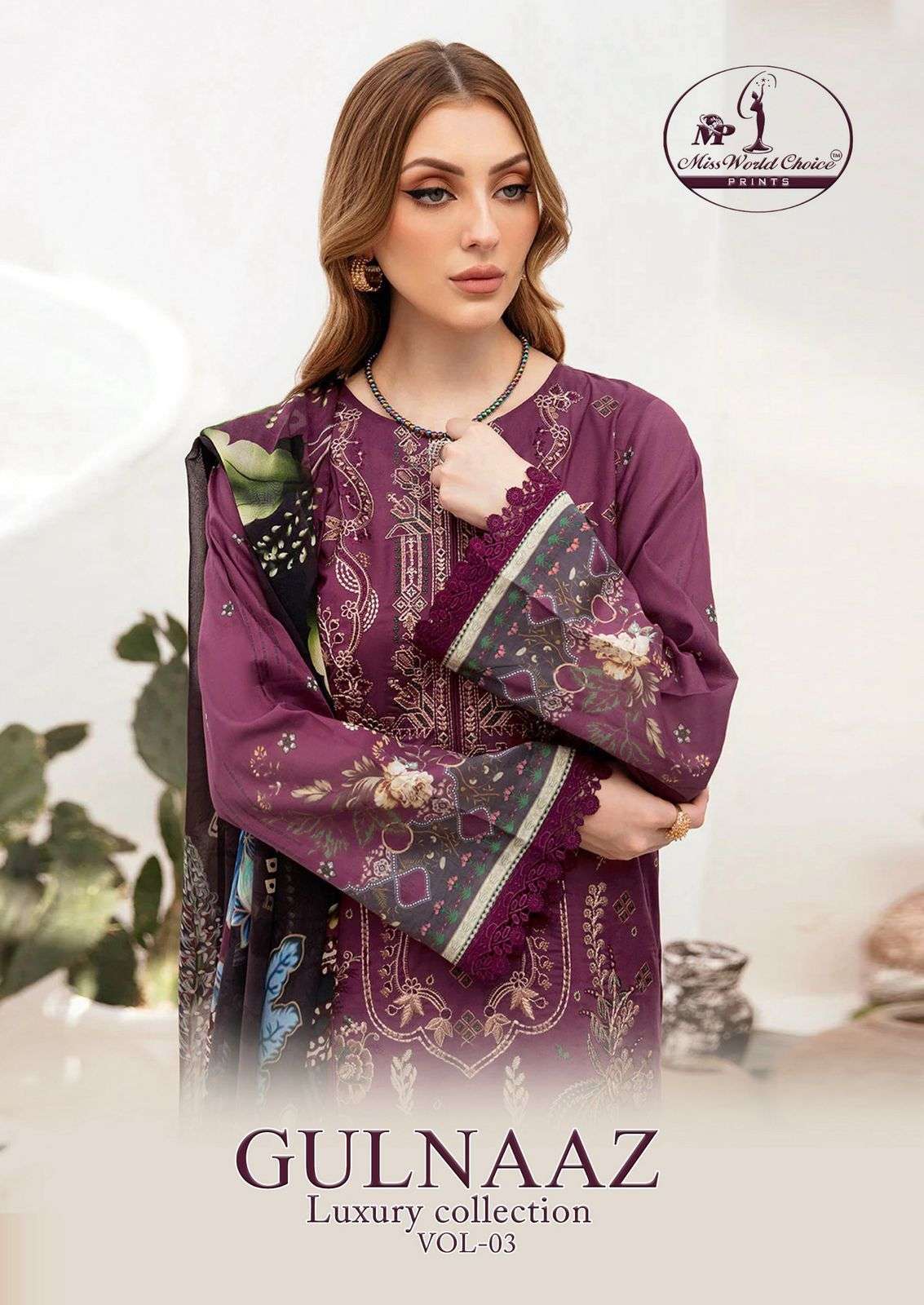 MISS WORLD CHOICE GULNAZ VOL-03 PURE COTTON PRINTED PAKISTANI DRESSES-00062