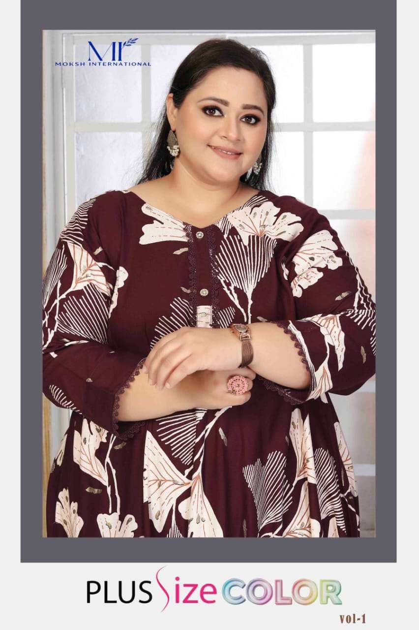 MOKSH INTERNATIONAL PLUS SIZE COLOUR VOL-1 8657 TO 8659 SERIES PURE RAYON PRINTED KURTIS-00154
