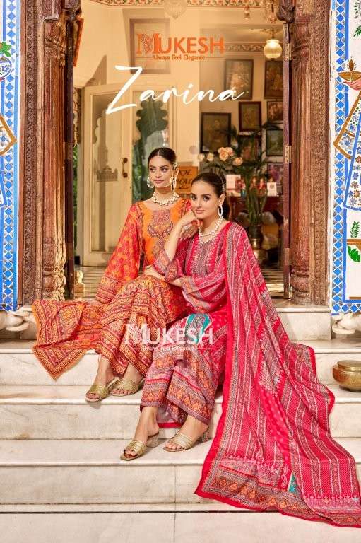 MUKESH ZARINA 1001 TO 1006 SERIES PURE CREPE SILK EMBROIDERY PRINTED DRESSES-00097