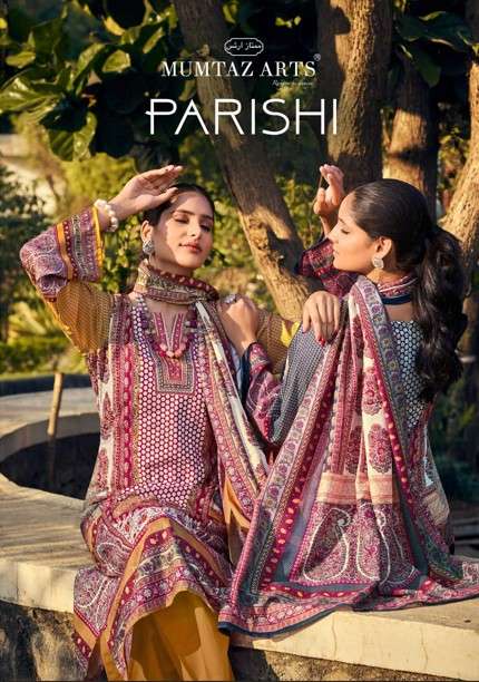 MUMTAZ ARTS PARISHI PURE JAAM SATIN PRINTED EMBROIDERY PAKISTANI DRESSES-00011