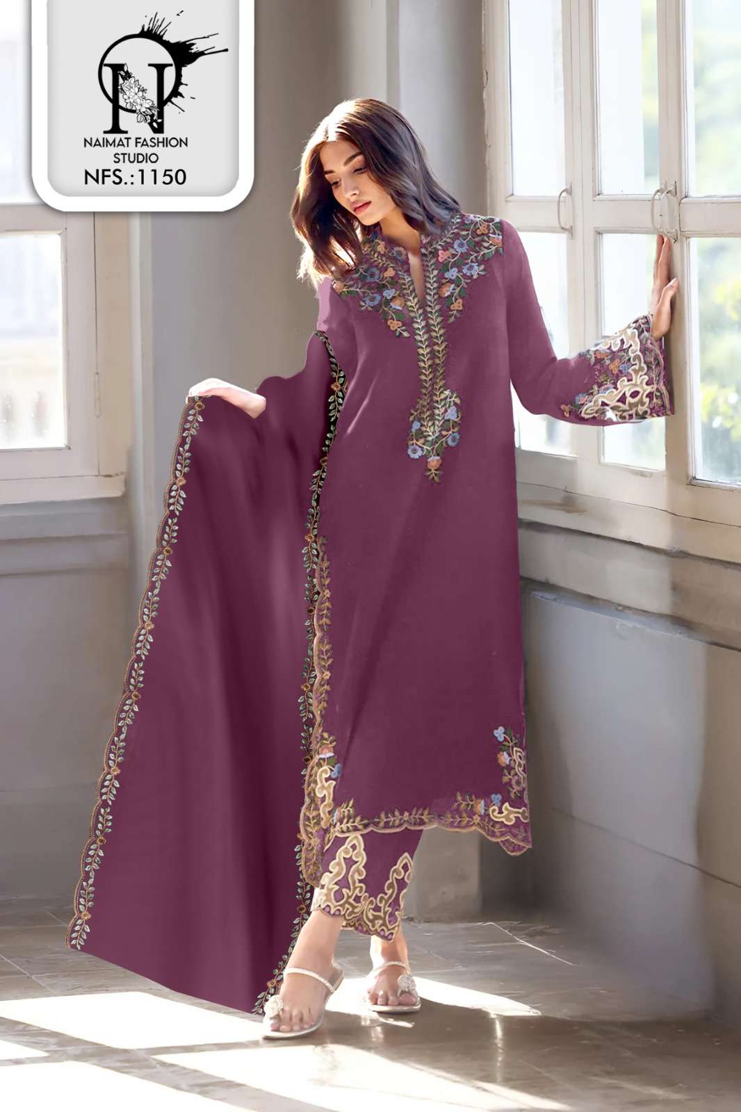 NAIMAT FASHION STUDIO NFS-1150 SERIES PURE FOX BLOOMING EMBROIDERY PRINTED PAKISTANI DRESSES-00088