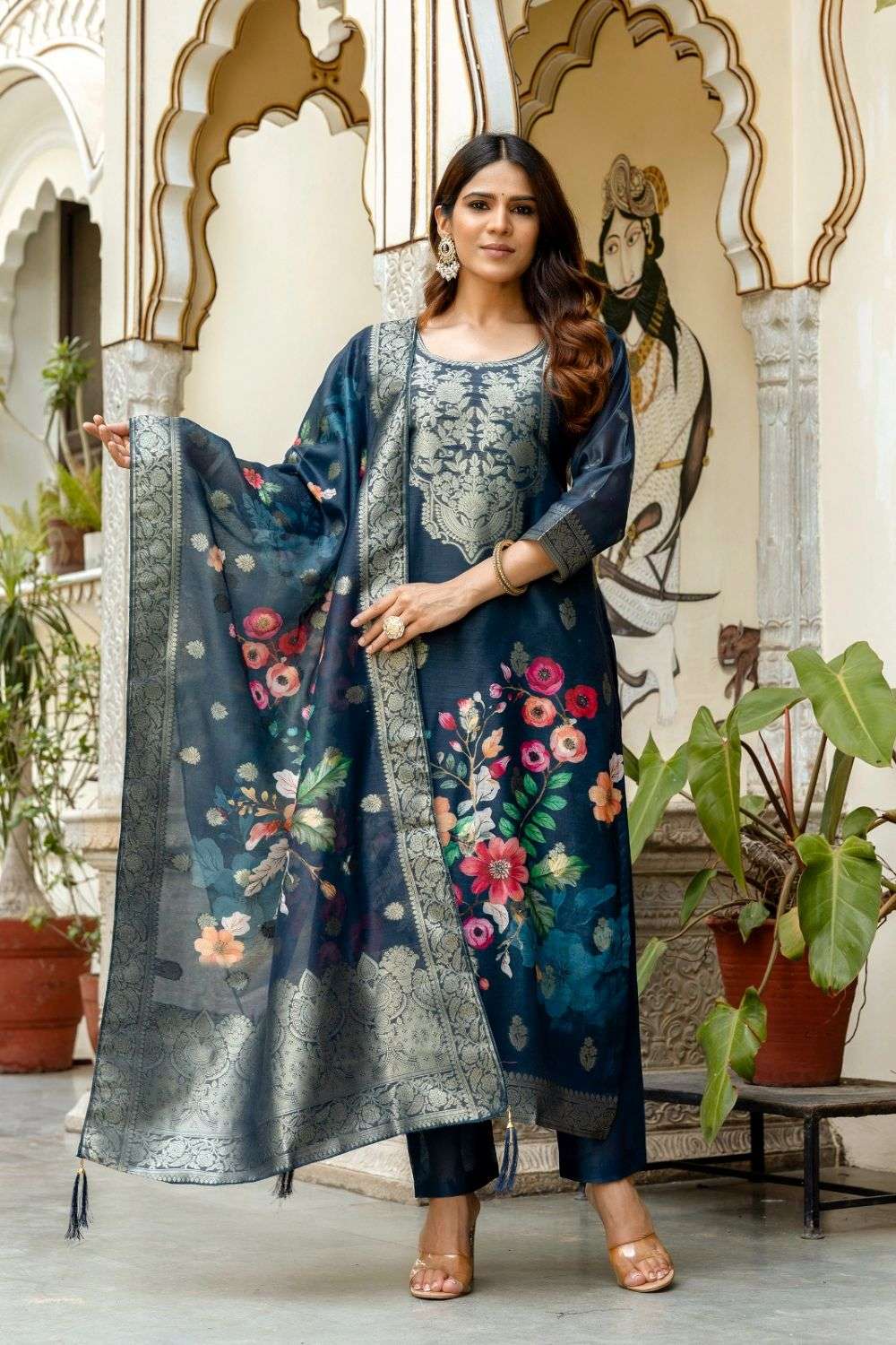 NAVYA BY ASLIWHOLESALE DESIGNER PURE VISCOS JAQUARD EMBROIDERY PRINTED DREESES- 00264