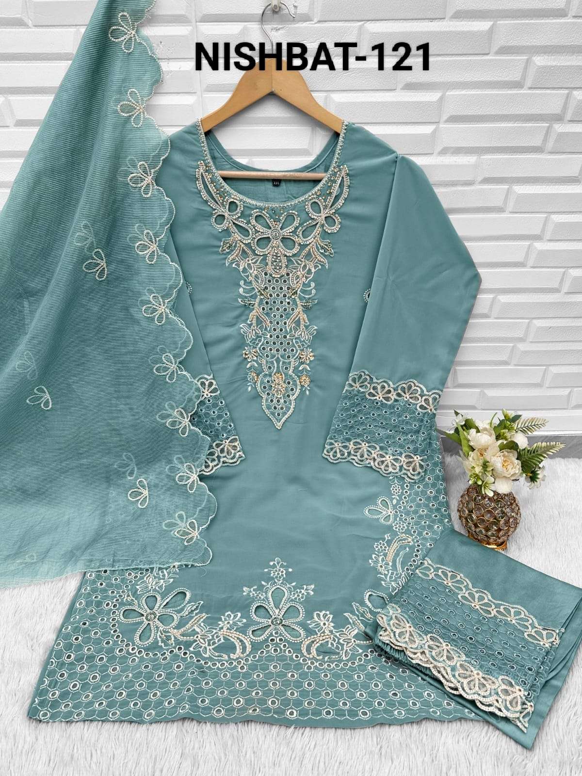 NISHBAT 121 COLOUR PURE FAUX GEORGETTE EMBROIDERY DRESSES-00204