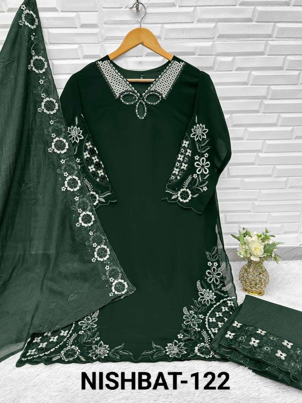 NISHBAT 122 COLOUR PURE FAUX GEORGETTE EMBROIDERY DRESSES-00204