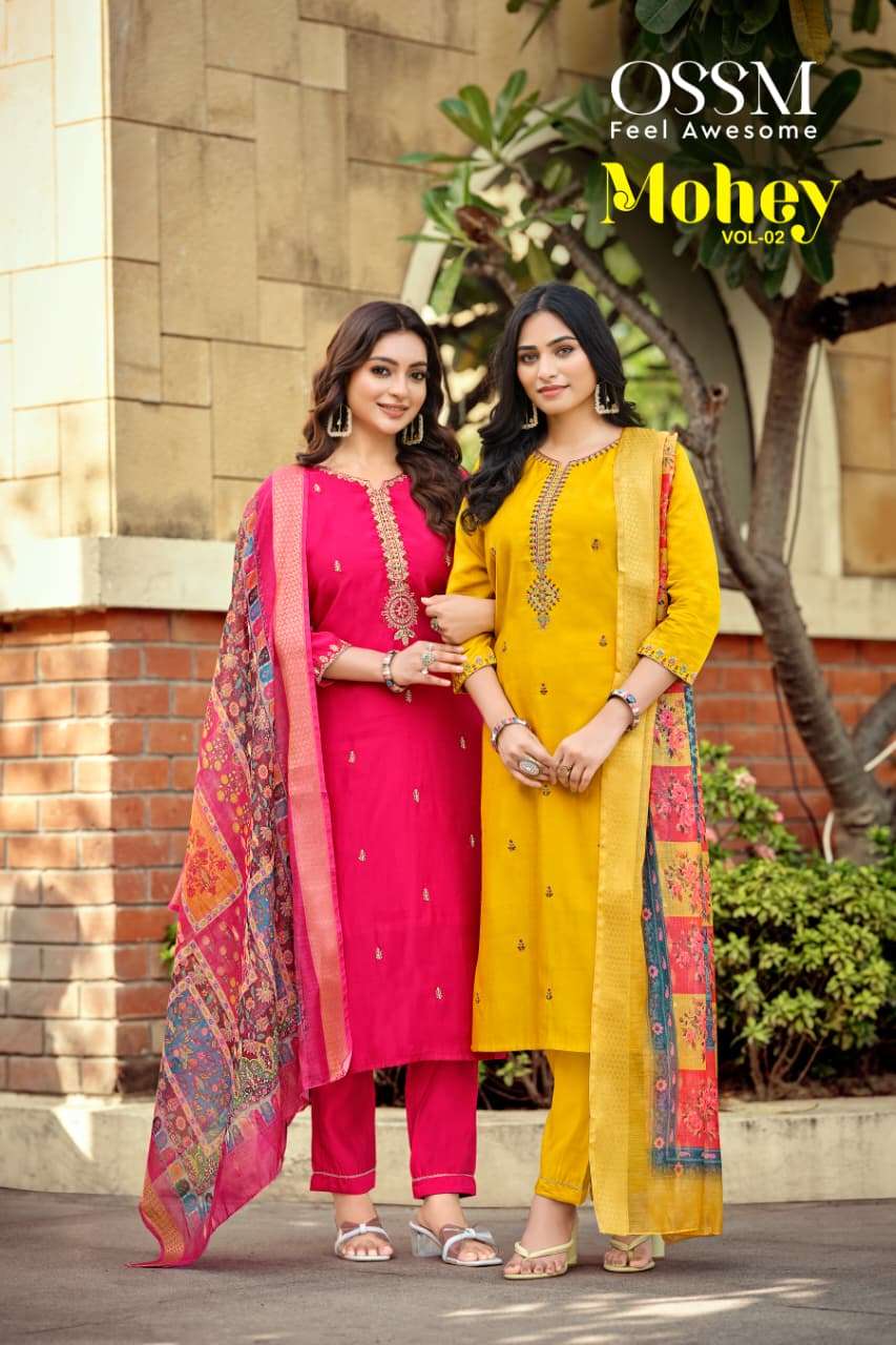 OSSM MOHEY VOL-02 1001 TO 1006 SERIES  PURE ROMAN SILK EMBROIDERY DRESSES-00140