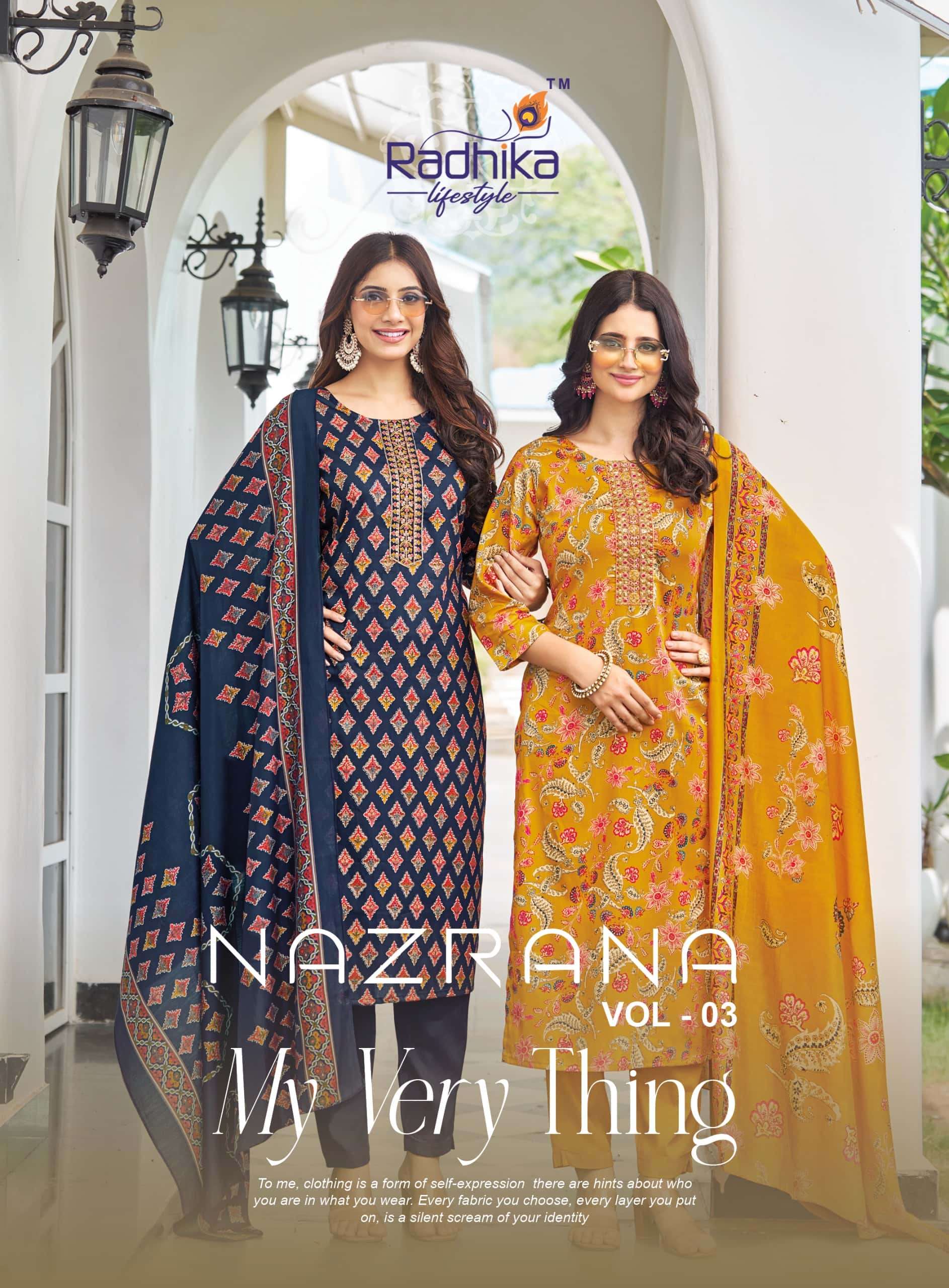 RADHIKA LIFESTYLE NAZRANA VOL-03 PURE JAAM SATIN PRINTED DRESSES-00014
