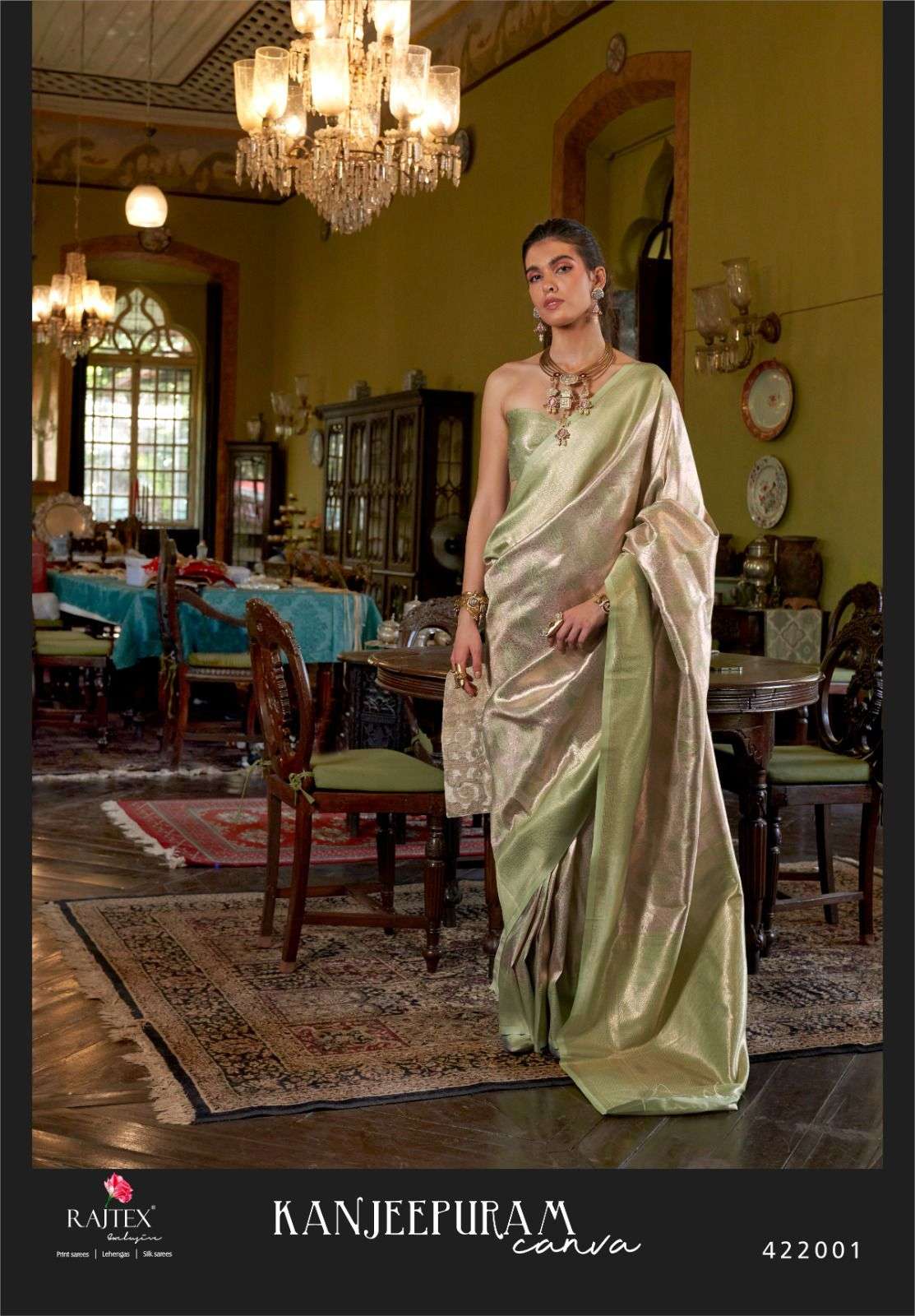 RAJTEX KANJEEPURAM-CANVA 422001 TO 422006 SERIES PURE SILK EMBROIDERY SAREES-00178