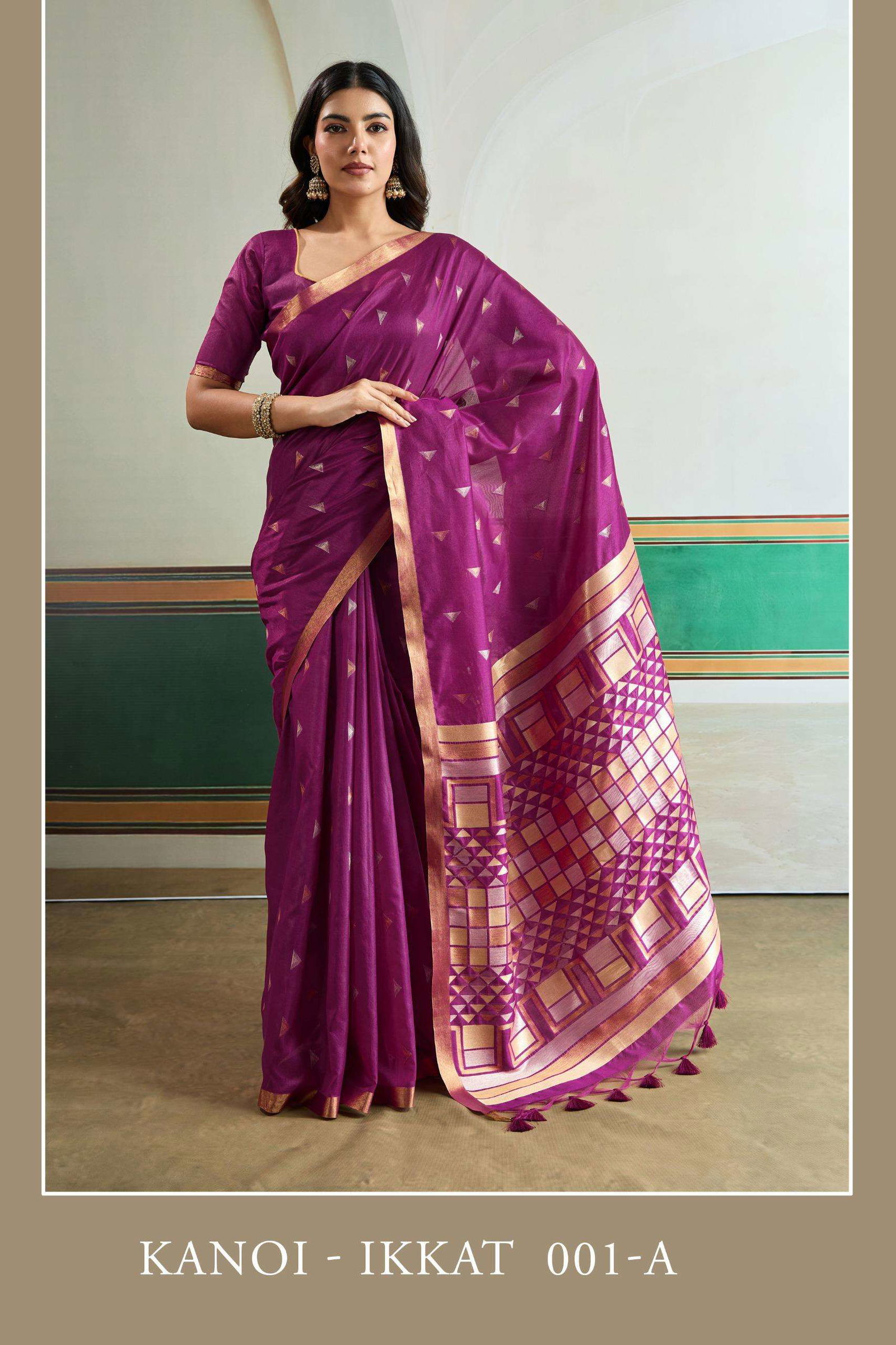 RAJTEX KANOI IKKAT PURE HANDLOOM SILK WEAVING SAREES-00137