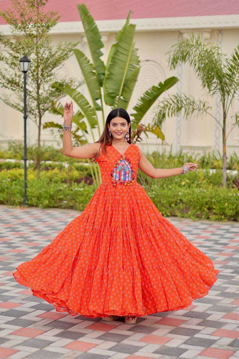 RAM-128 BY ASLIWHOLESALE DESIGNER PURE FUAX GEORGETTE EMBROIDERY PRINTED GOWN-00236
