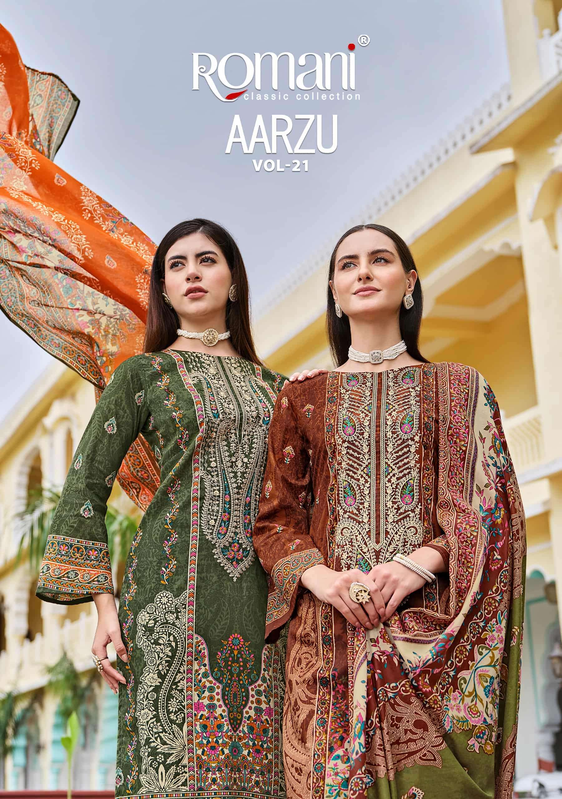 ROMANI AARZU VOL-21 1112-001 TO 1112-008 SERIES PURE COTTON WORK PAKISTANI DRESSES-00011