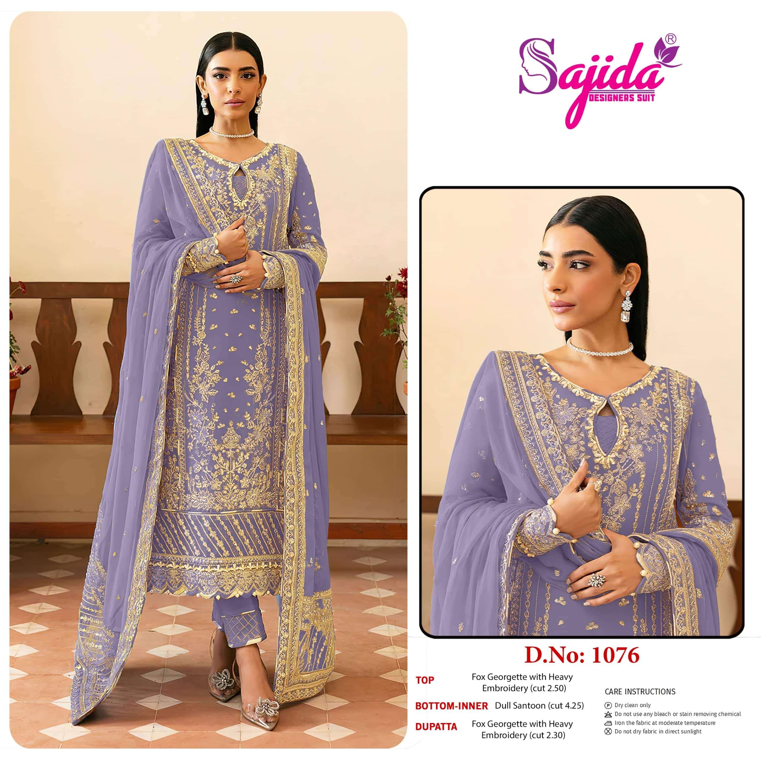 SAJIDA SD-1076 PURE GEORGETTE EMBROIDERY PAKISTANI DRESS-00201