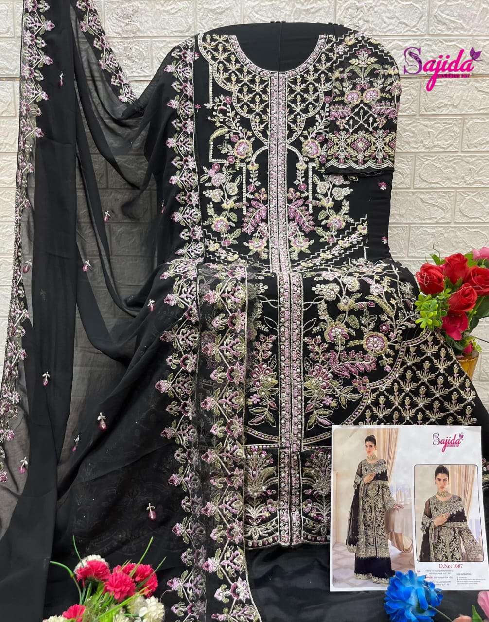 SAJIDA SD-1087 PURE GEORGETTE EMBROIDERY PAKISTANI DRESS-00201