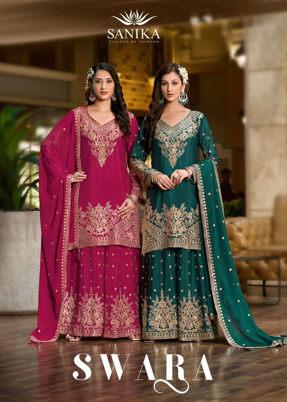 SANIKA FASHION SWARA PURE CHINON SILK EMBROIDERY DRESSES-00028