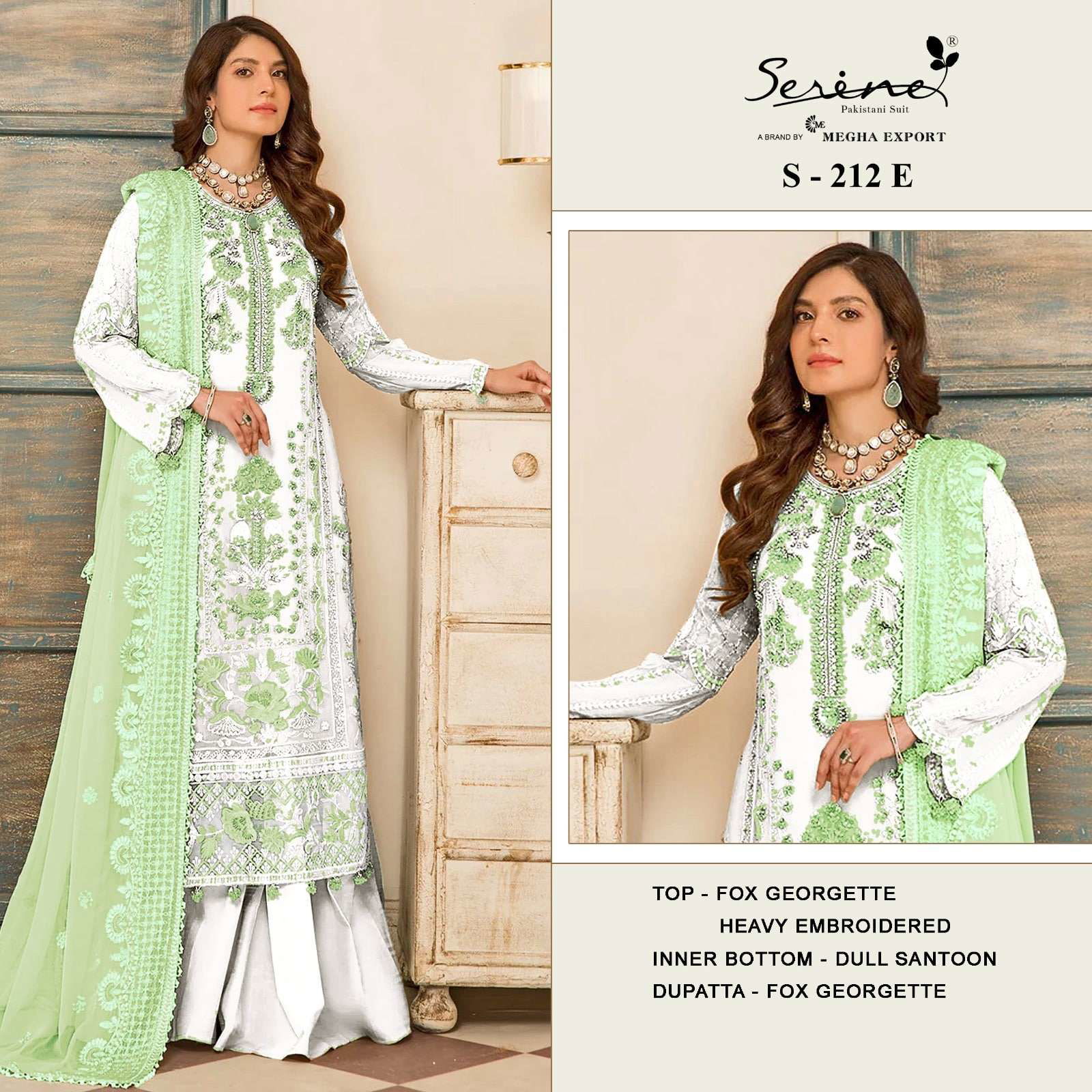 SERENE S-212 PURE FAUX GEORGETTE EMBROIDERY PAKISTANI DRESSES-00201