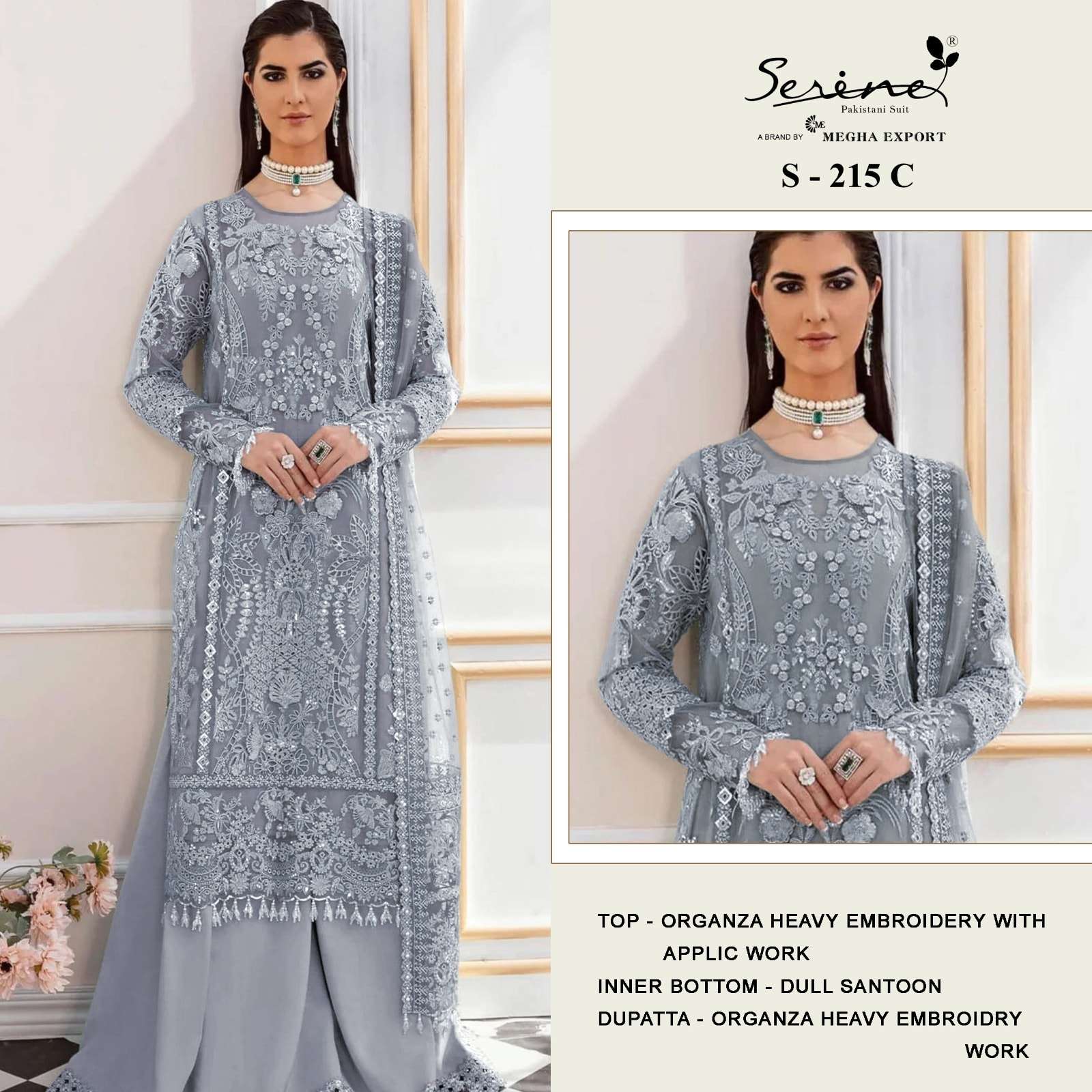 SERENE S-215 PURE ORGANZA EMBROIDERY PAKISTANI DRESS-00201