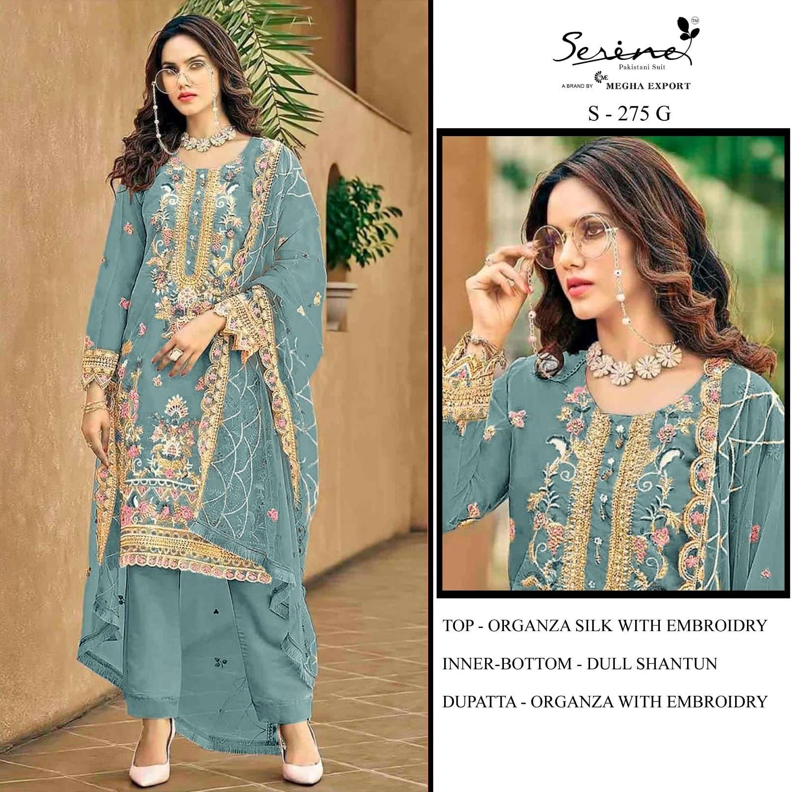 SERENE S-275 PURE ORGANZA EMBROIDERY PAKISTANI DRESSES-00201