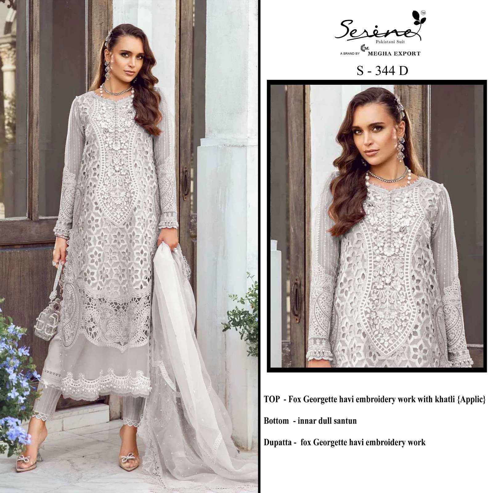 SERENE S-344 PURE FAUX GEOREGTTE EMBRODIERY PAKISTANI DRESS-00201