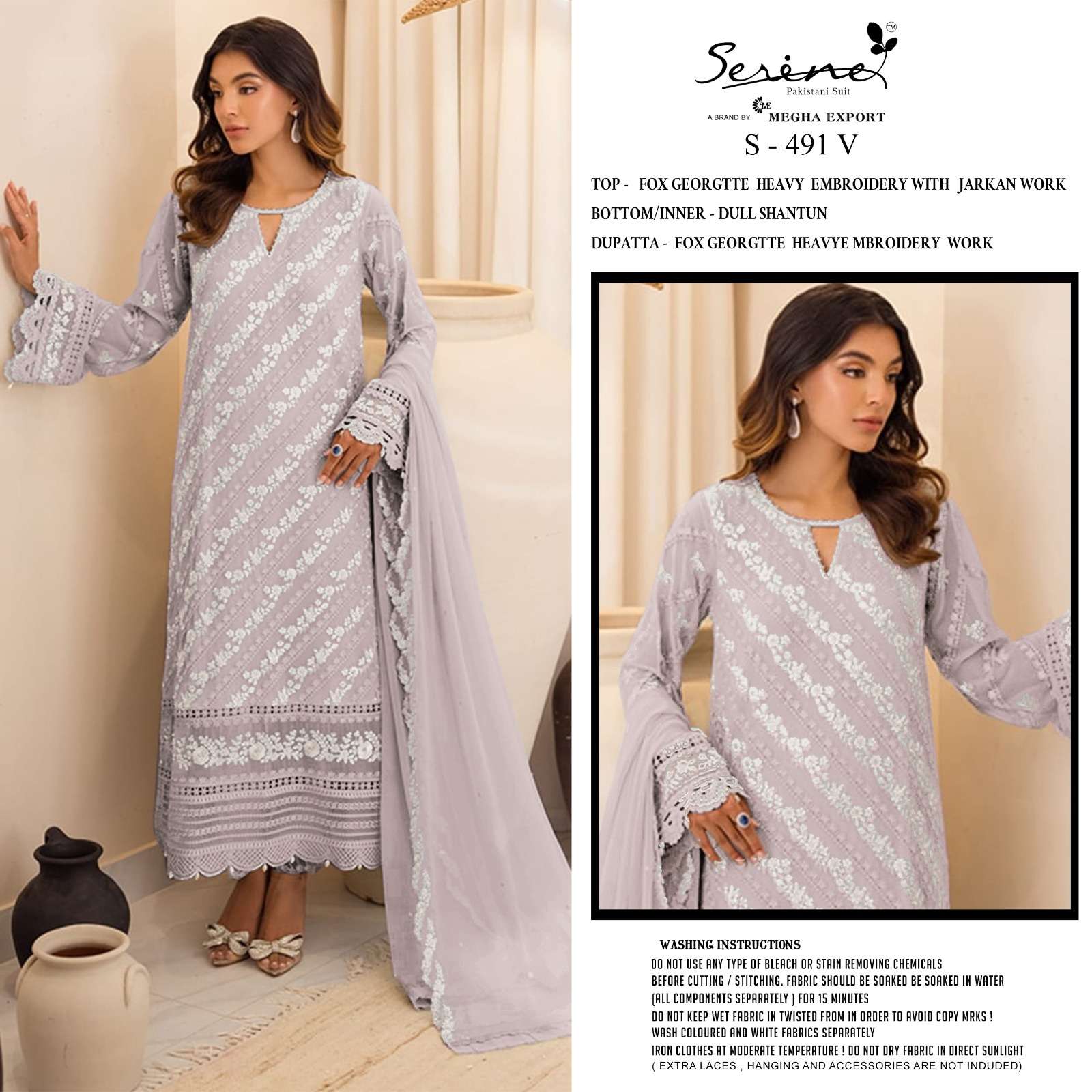 SERENE S-491 PURE FAUX GEORGETTE EMBROIDERY PAKISTANI DRESSES-00201