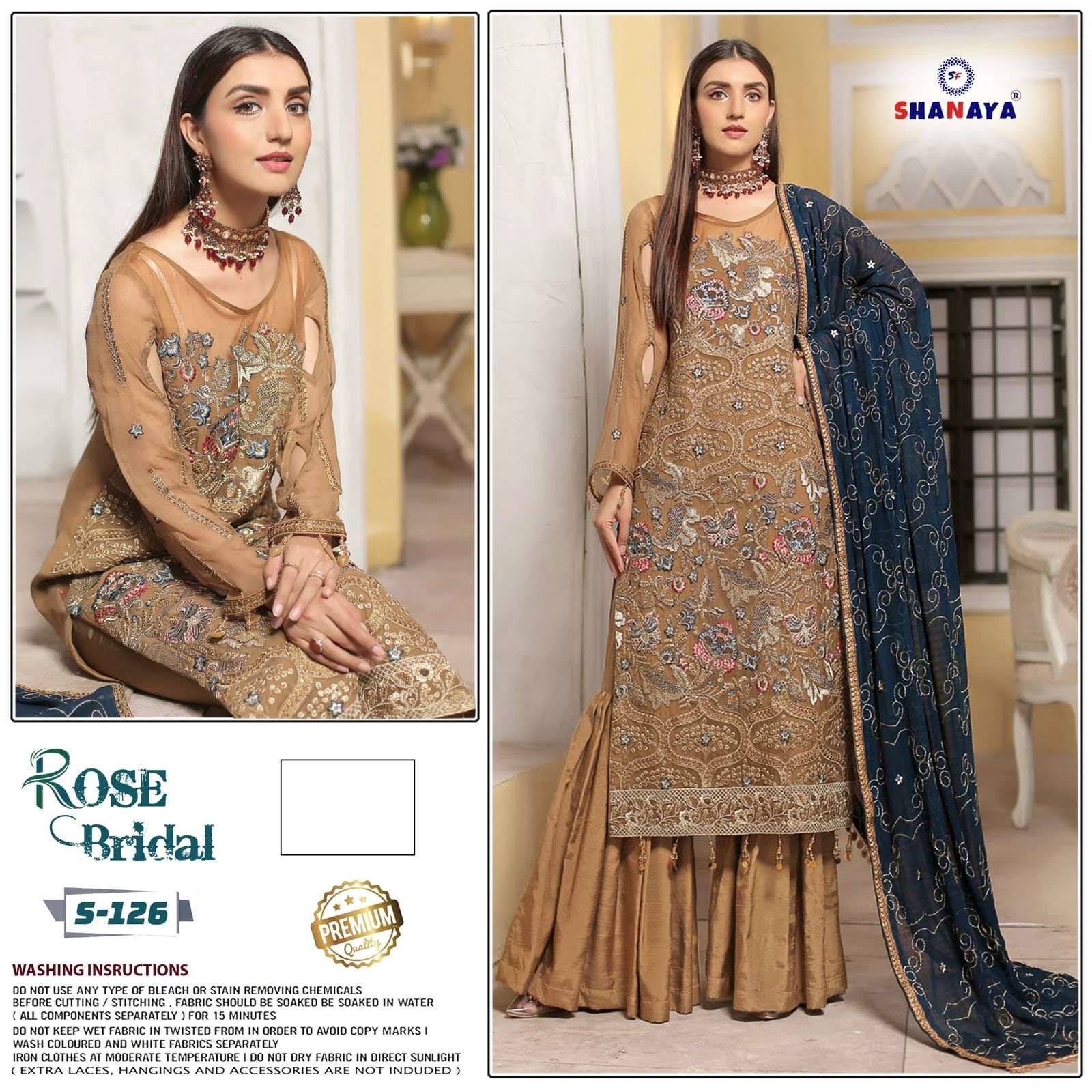 SHANAYA FASHION ROSE BIRDAL S-126 COLOUR  HEAVY EMBROIDERY FAUX GEOREGTTE PAKISTANI DRESS-00201