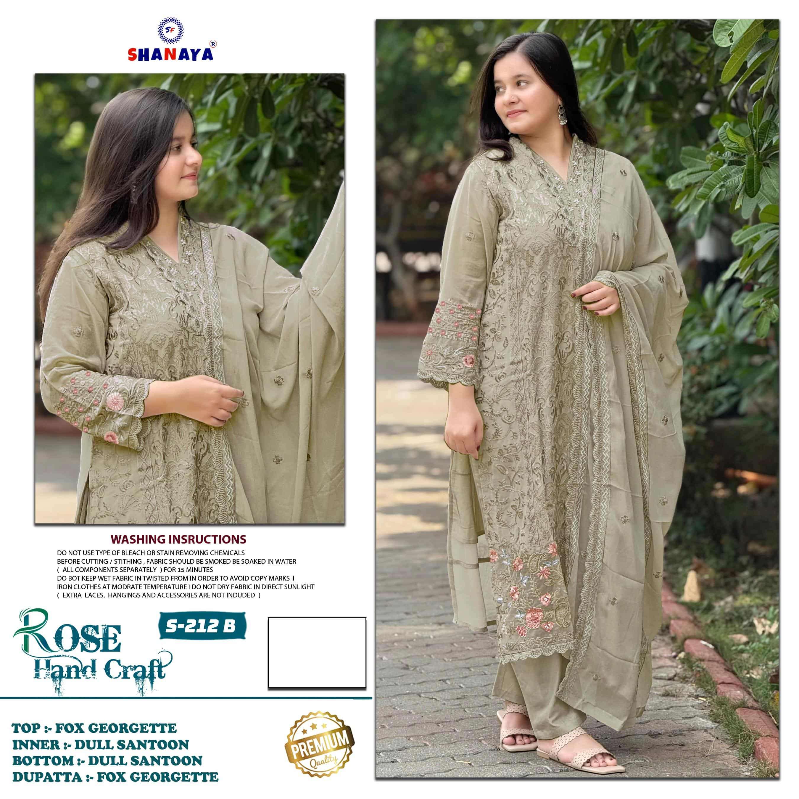 SHANAYA FASHION ROSE HAND CRAFT S-212 PURE FAUX GEORGETTE EMBROIDERY PAKISTANI DRESSES-00201