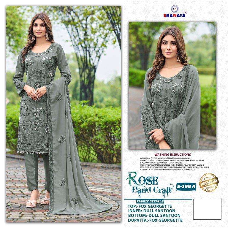 SHANAYA ROSE HAND CRAFT 199-A TO 199-C SERIES PURE FAUX GEORGETTE EMBROIDERY DRESSES-00201