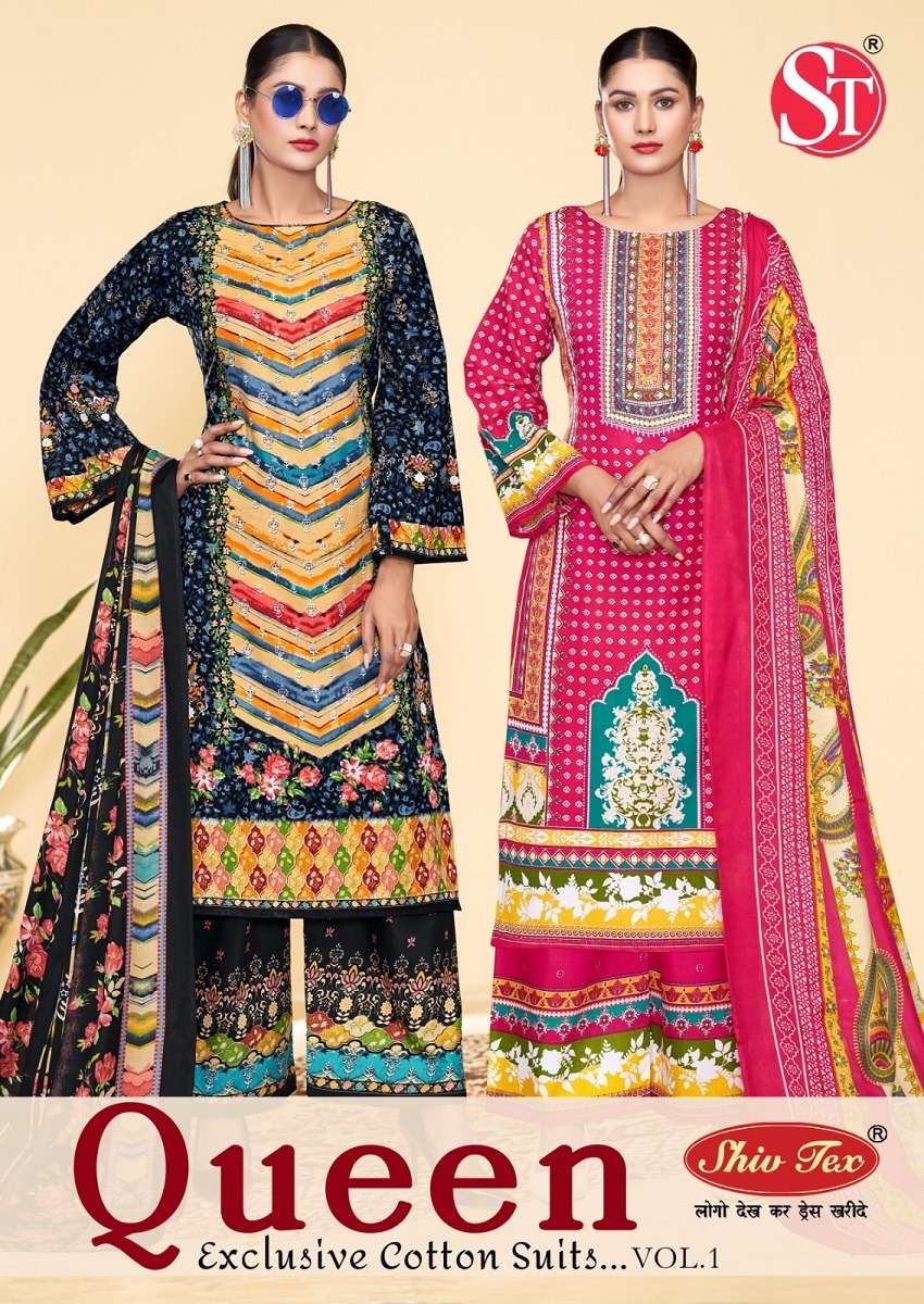 SHIV TEX QUEEN VOL-1 1001 TO 1008 SERIES PURE COTTON PRINTED DRESSES-00015