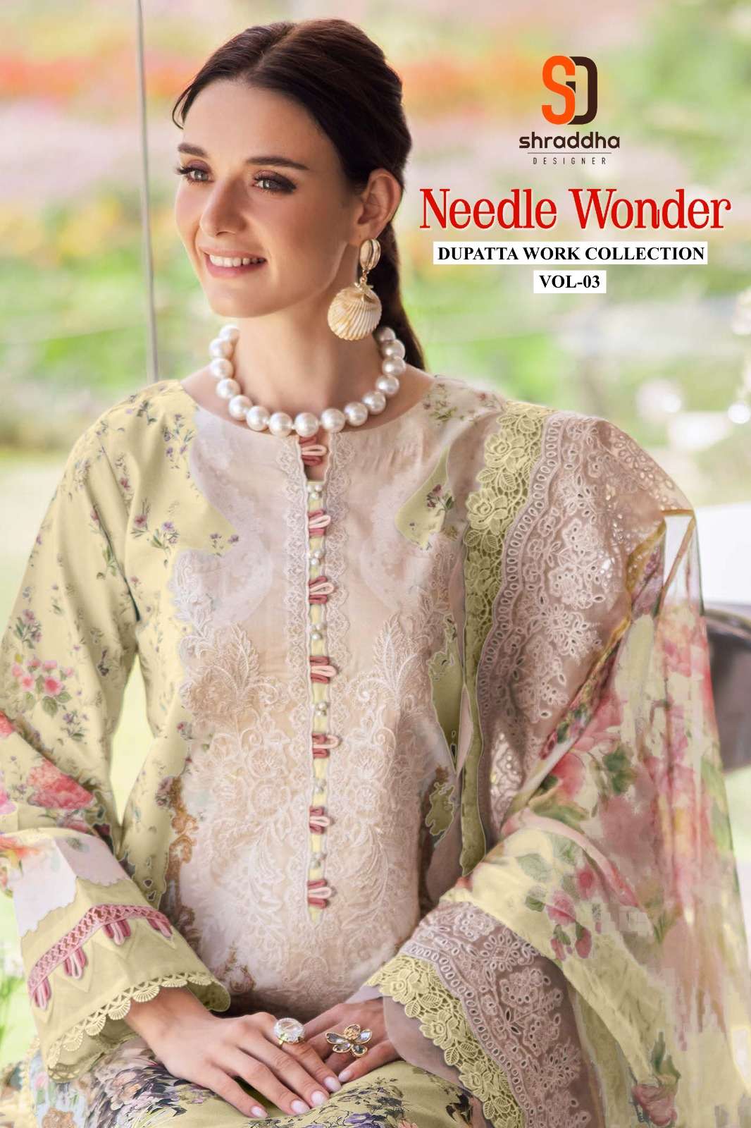 SHRADDHA DESIGNER NEEDLE WONDER VOL-03 PURE COTTON EMBROIDERY PAKISTANI DRESSES-00011