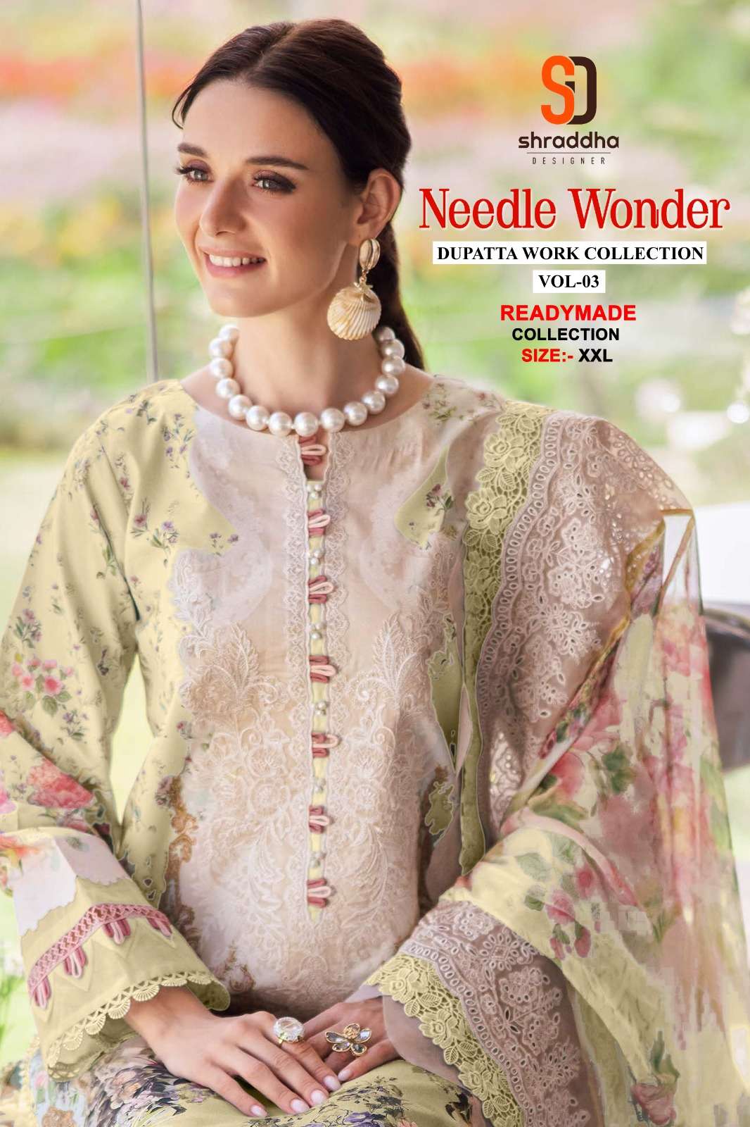 SHRADDHA DESIGNER NEEDLE WONDER VOL-03 RM PURE COTTON EMBROIDERY PAKISTANI DRESSES-00011