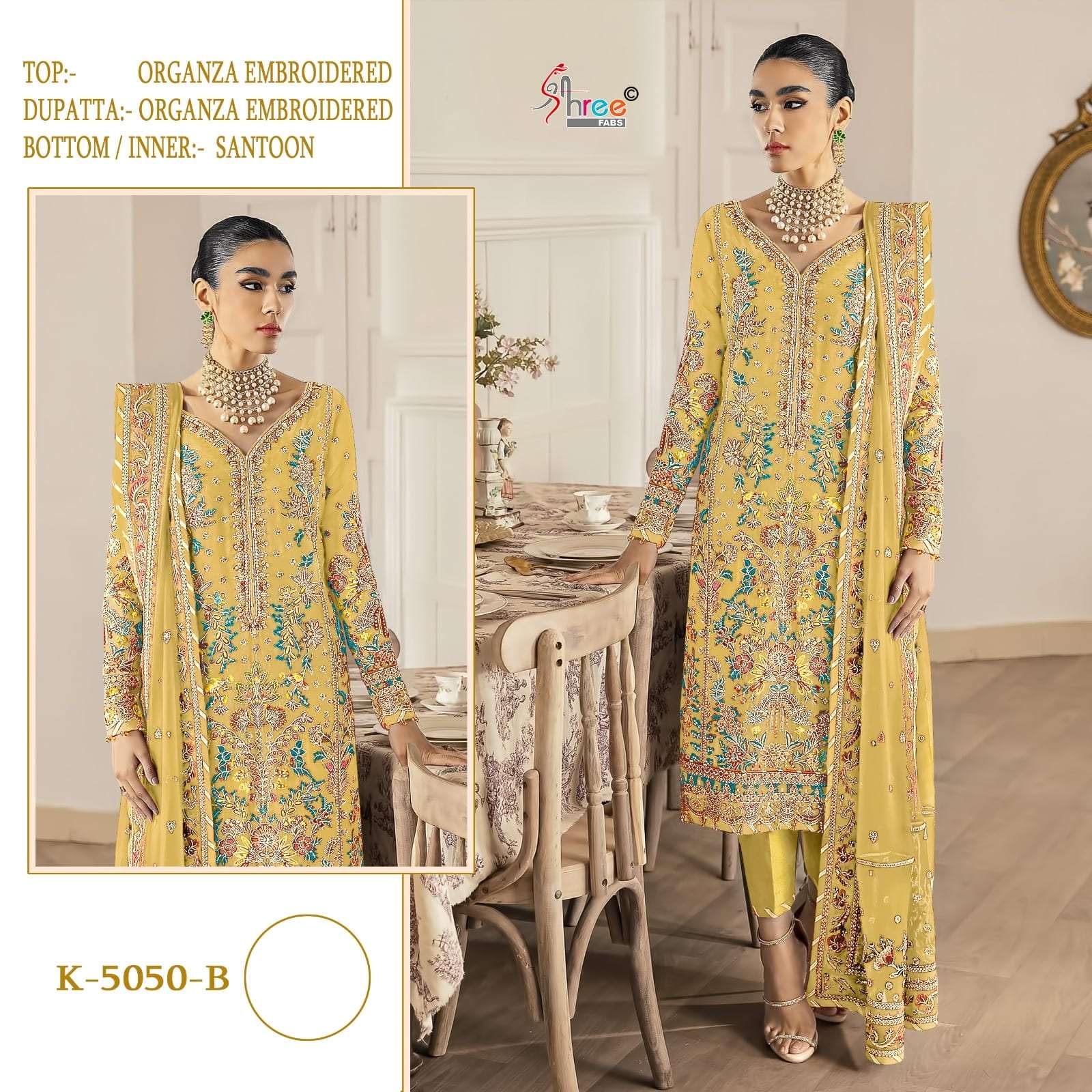 SHREE FAB K-5050 PURE ORGANZA EMBROIDERY PAKISTANI DRESS-00201