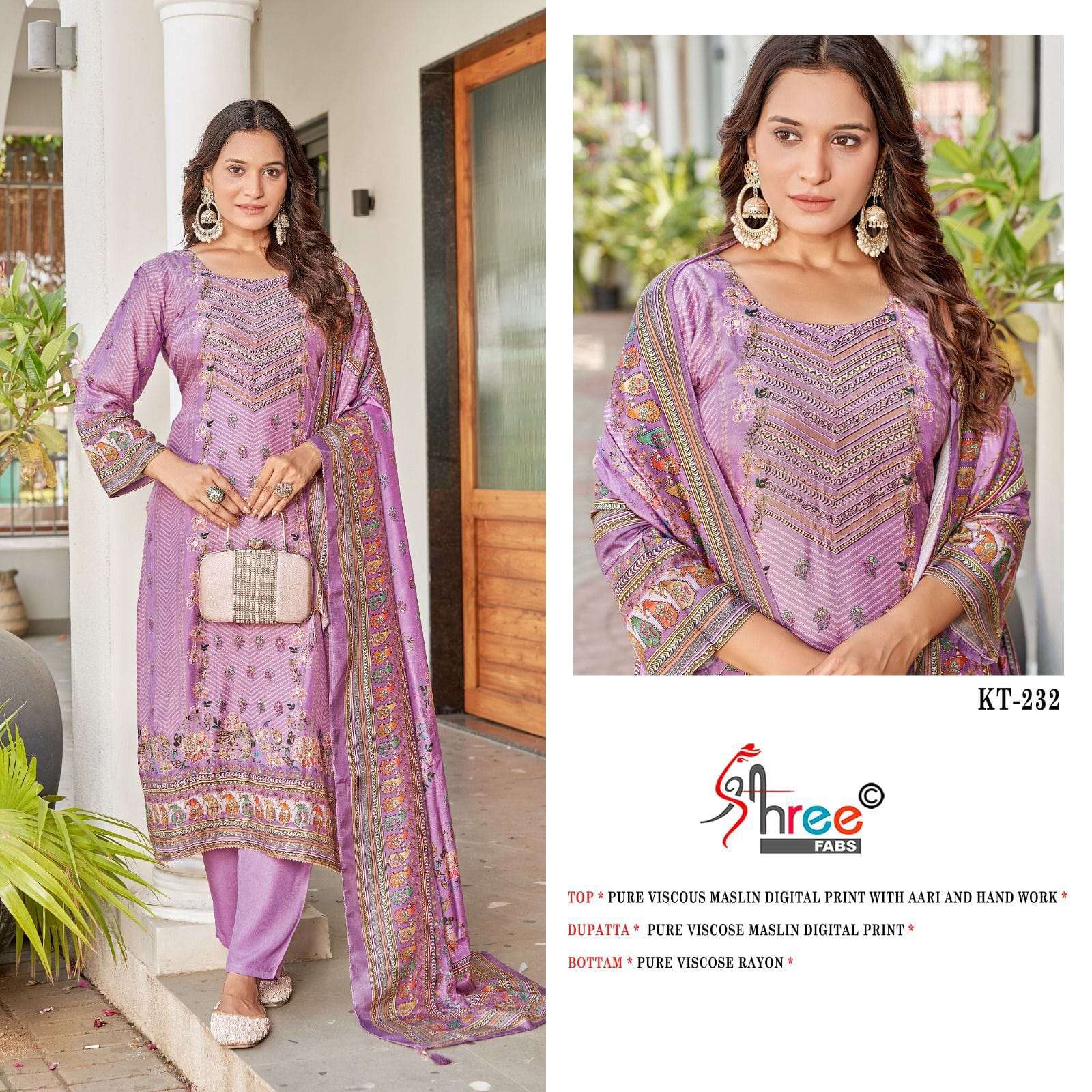 SHREE FAB KT-232 PURE VISCOSE MUSLIN PRINTED PAKISTANI DRESSES-00201