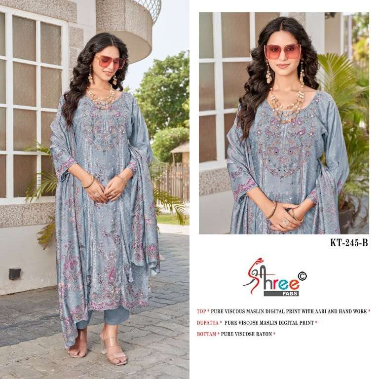 SHREE FAB KT-245 HEAVY VISCOSE MUSLIN EMBROIDERY PAKISTANI DRESSES-00201