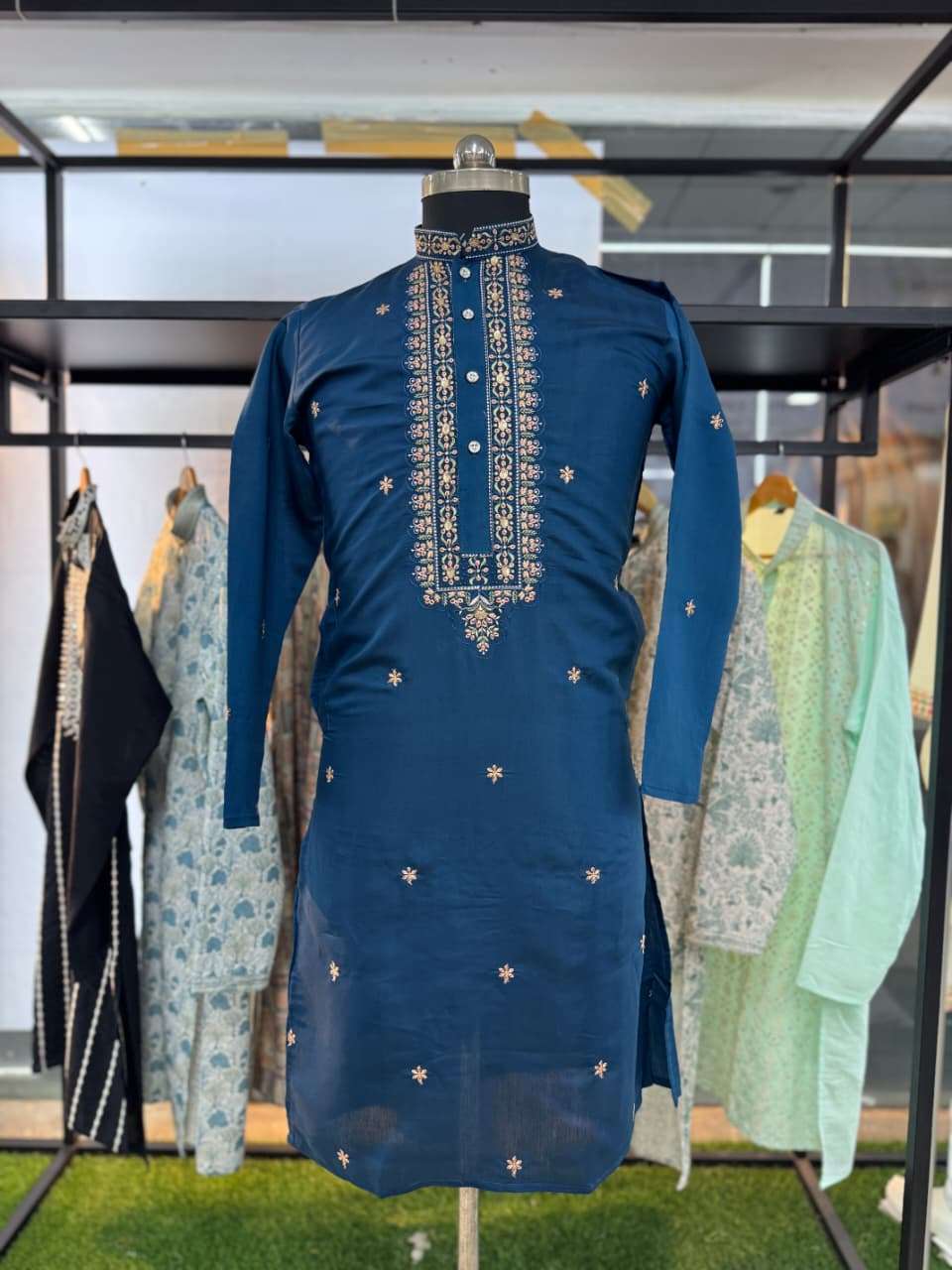 SHUBHARAMBH BY ASLIWHOLESALE DESIGNER PURE SILK EMBROIDERY MENS KURTA-00179