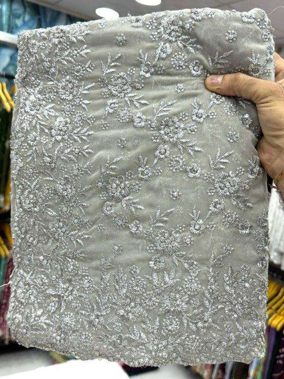 SILVER BY ASLIWHOLESALE DESIGNER PURE GEOREGETTE EMBROIDERY SAREES-00103