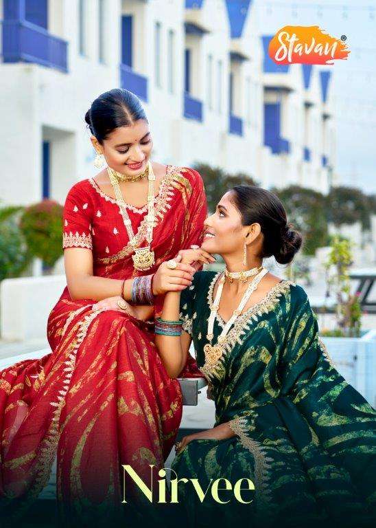 STAVAN NIRVEE 1001 TO 1010 SERIES PURE CHIFFON EMBROIDERY SAREES-00178