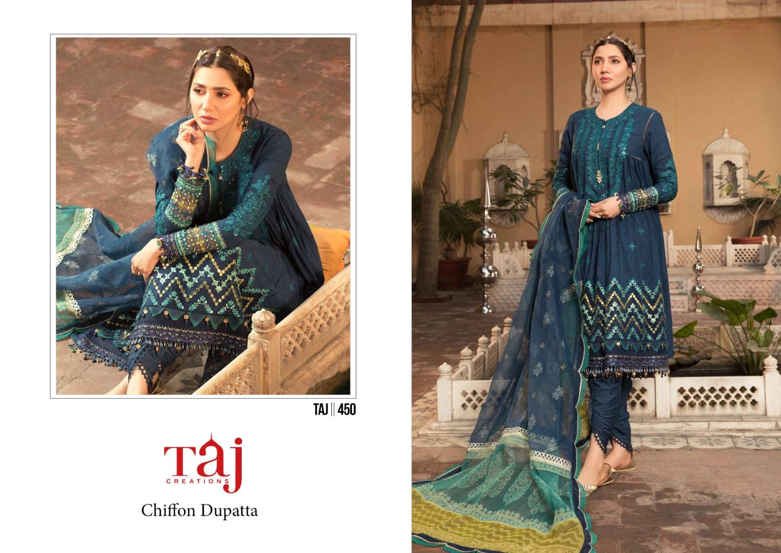TAJ CREATION 450 PURE COTTON PRINTED EMBROIDERY PAKISTANI DRESS-00071
