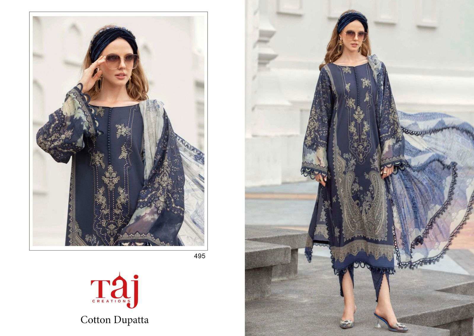 TAJ CREATION 495 PURE COTTON PRINTED EMBROIDERY PAKISTANI DRESS-00062