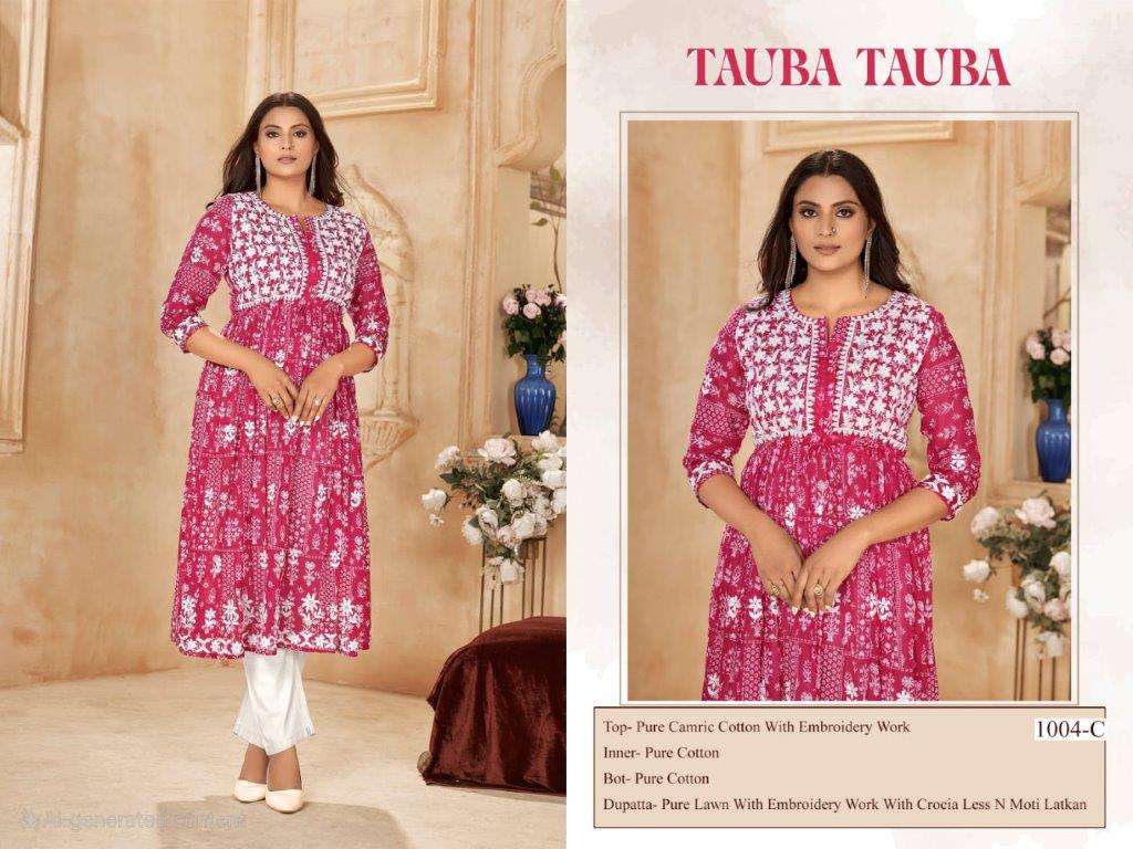 TAUBA BY ASLIWHOLESALE DESIGNER 1004 A TO 1004 D SERIES PURE COTTON EMBROIDERY DRESSES-00014