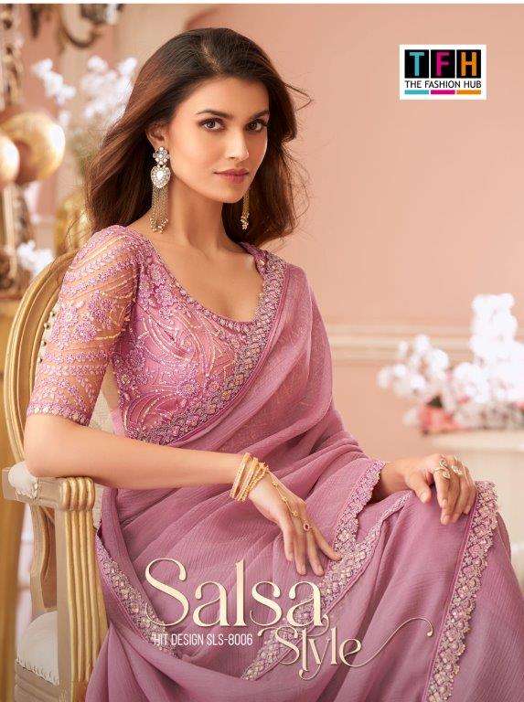 TFH SALSA STYLE 8006 A TO 8006 F SERIES PURE GEORGETTE FANCY SAREES-00137