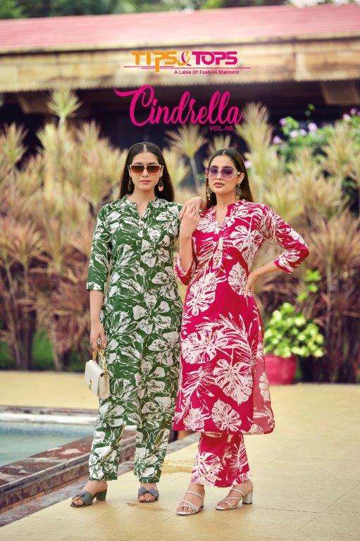 TIPS TOPS CINDERELLA VOL-06 1001 TO 1006 SERIES PURE RAYON PRINTED CO-ORD SET-00014