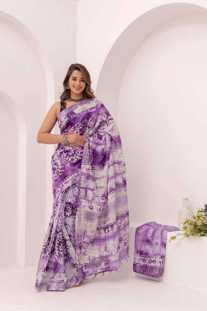 TRISHA BY ASLIWHOLESALE DESINGER PURE LINEN SILK COTTON EMBROIDERY PRINTED SAREES-00279