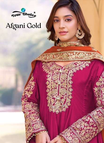 YOUR CHOICE AFGANI GOLD PURE CHINON EMBROIDERY DRESSES-00028