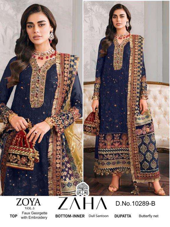 ZAHA ZOYA VOL-3 10289 B SERIES PURE GEORGETTE EMBROIDERY DRESSES-00201