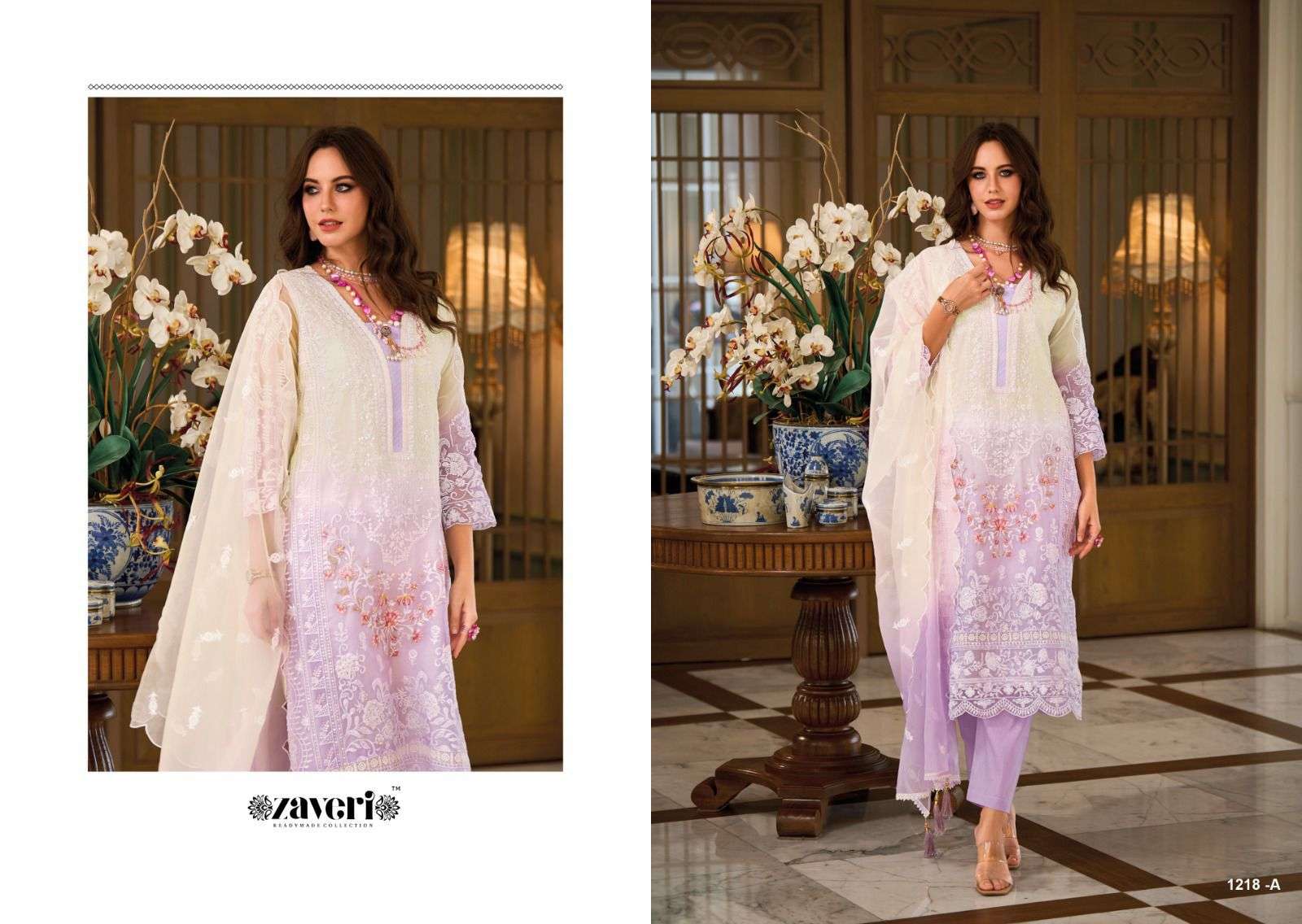 ZAVERI FEMINA NX 1218-A TO 1218-D SERIES PURE ORGANZA EMBROIDERY DRESSES-00289